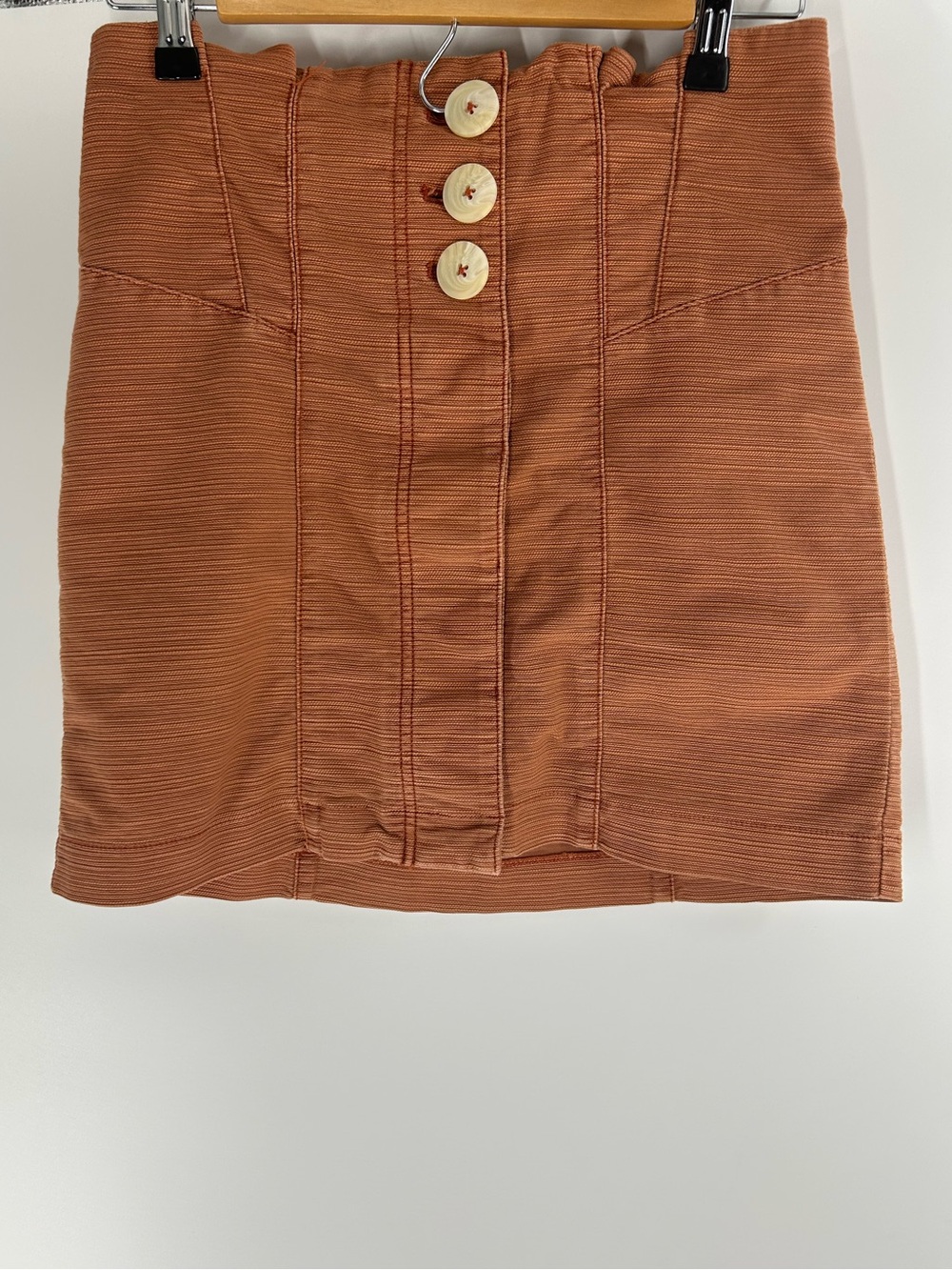 Free People Burnt Orange Button-Front Mini Skirt - Picture 1 of 6